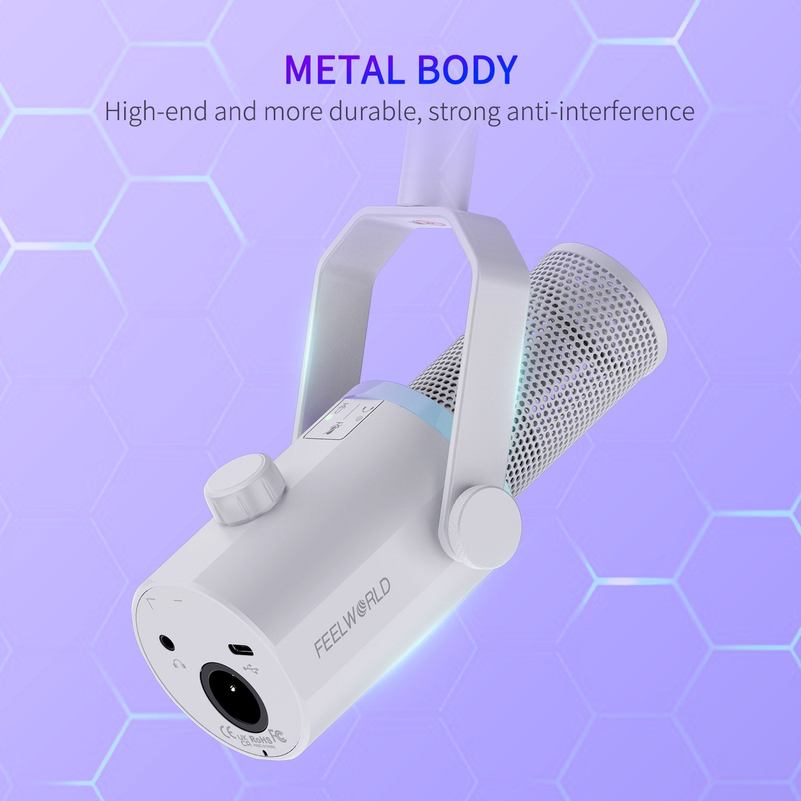 FeelWorld PM1 Micro Dynamique XLR USB Blanc + Bras