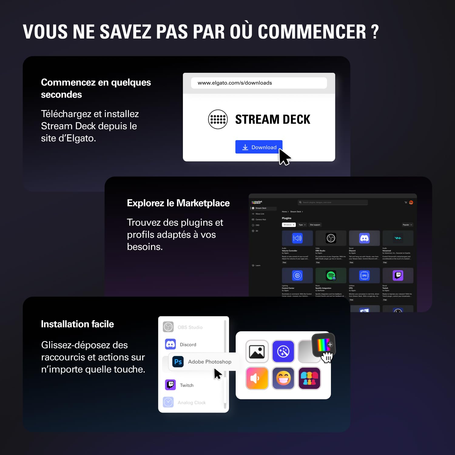 Elgato Stream Deck + console noir boutons rotatifs tactile