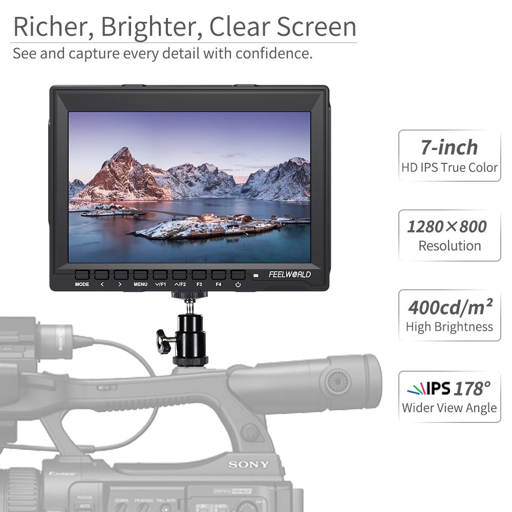 FeelWorld FW759 moniteur 7" HDMI 4K avec batterie F550 + sac