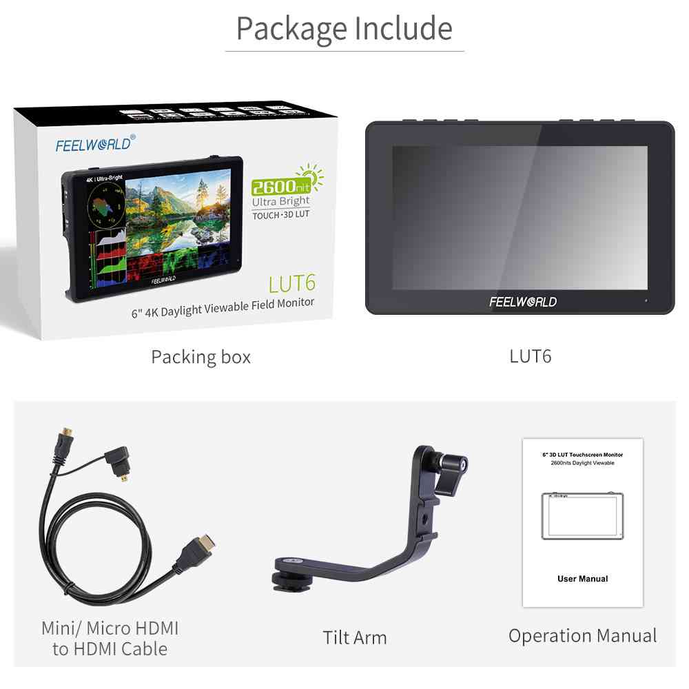 FeelWorld LUT6 moniteur terrain 6" tactile 2600 nits HDR