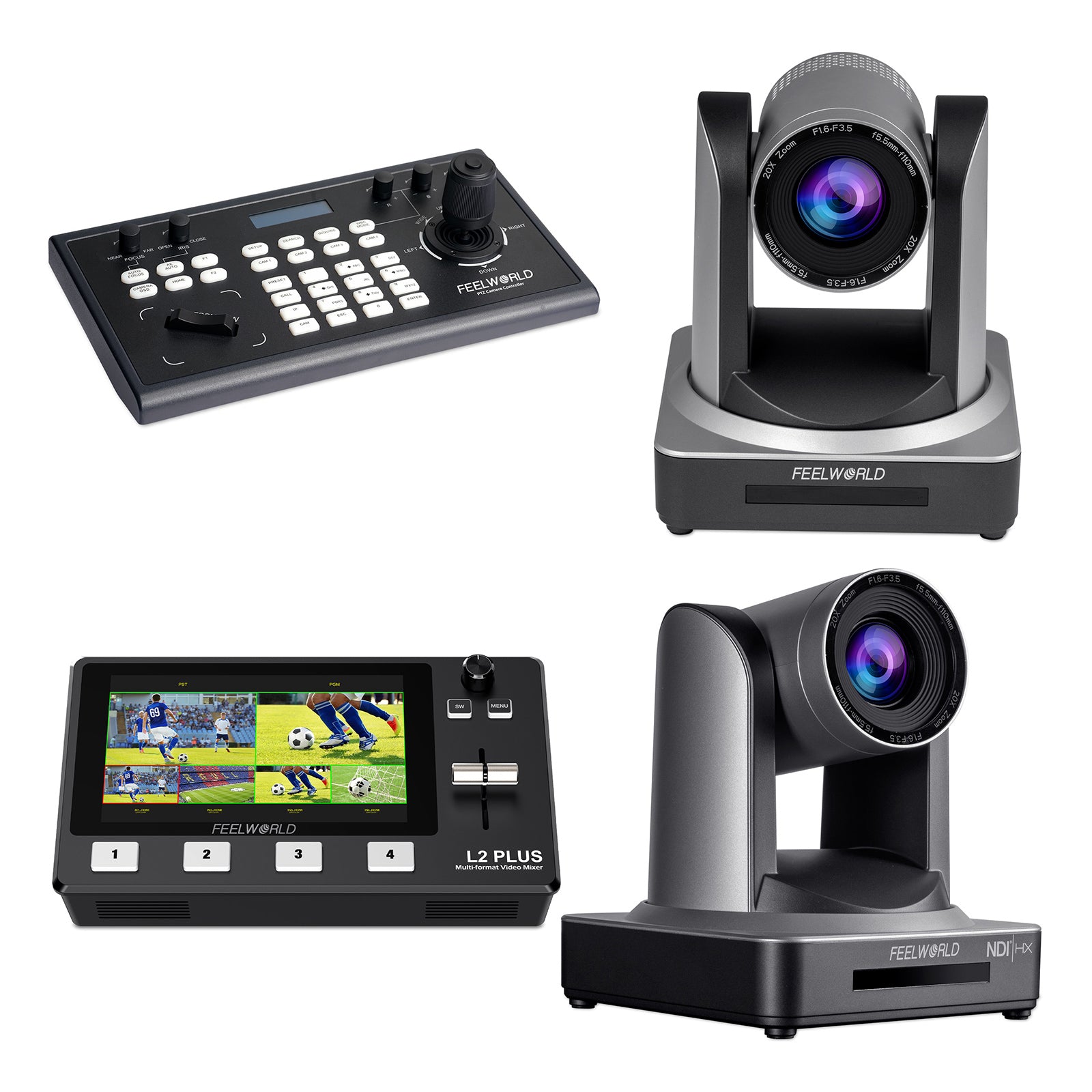 FeelWorld KBC10 + L2 Plus kit caméra PTZ switcher direct