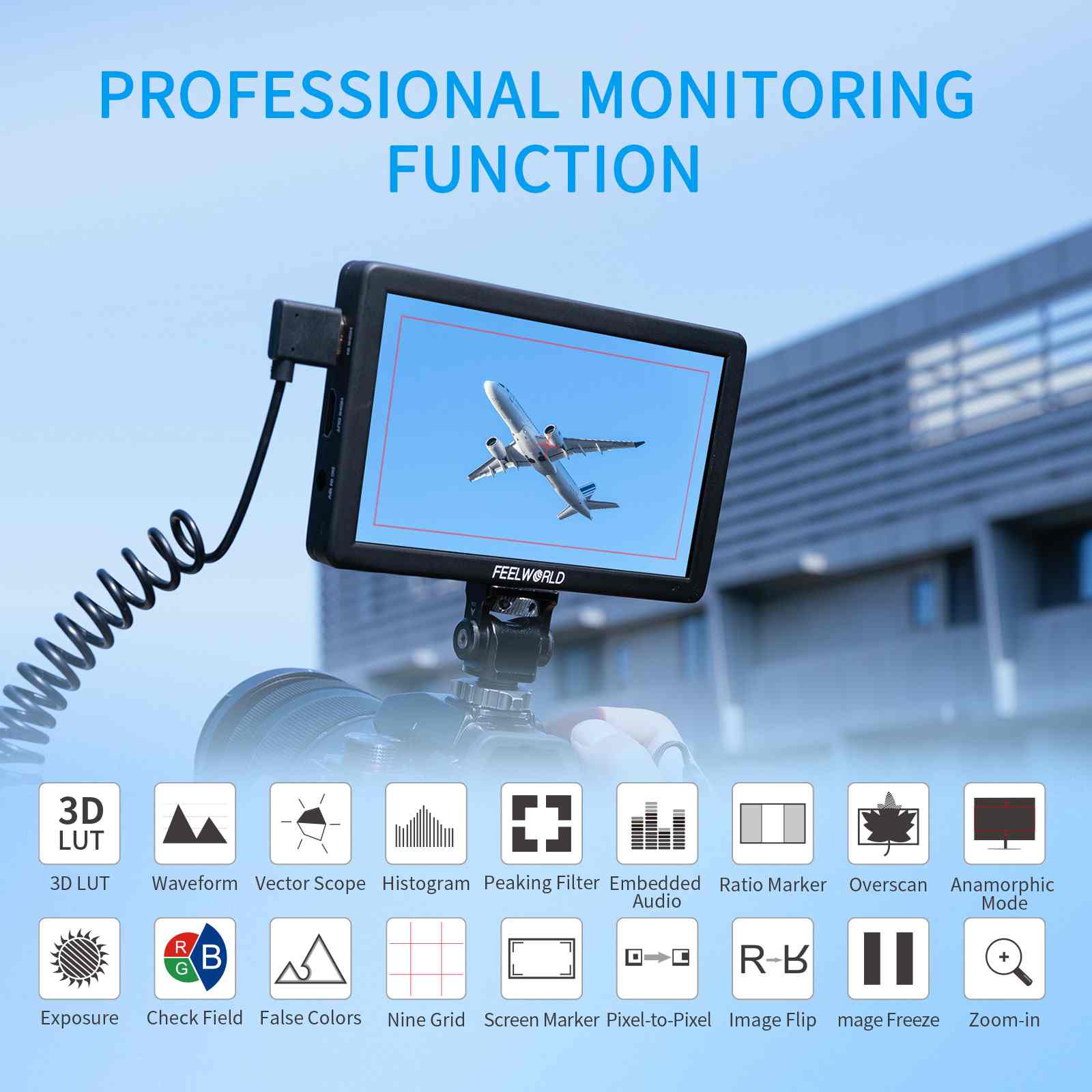 FeelWorld Broadcast Monitor T6 6 pouces moniteur avec batterie