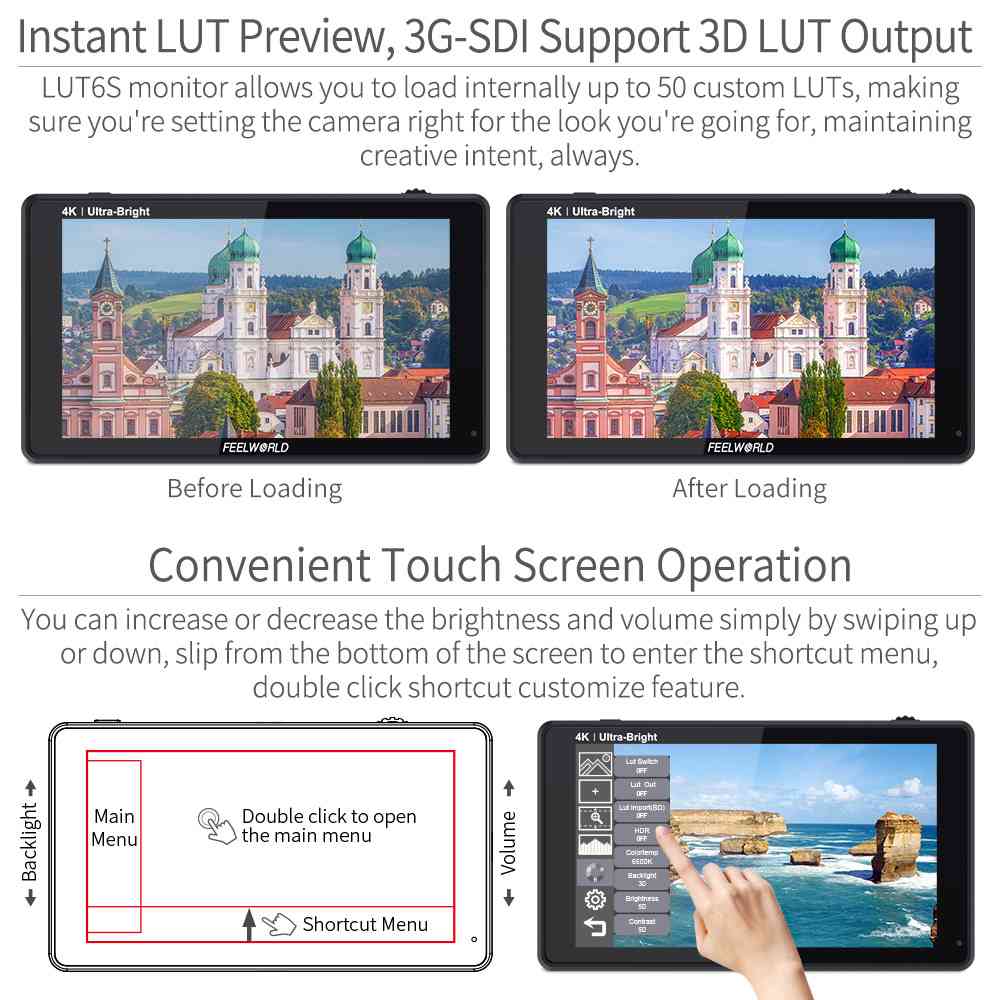 FeelWorld LUT6S moniteur 6" tactile 2600nit SDI HDMI HDR