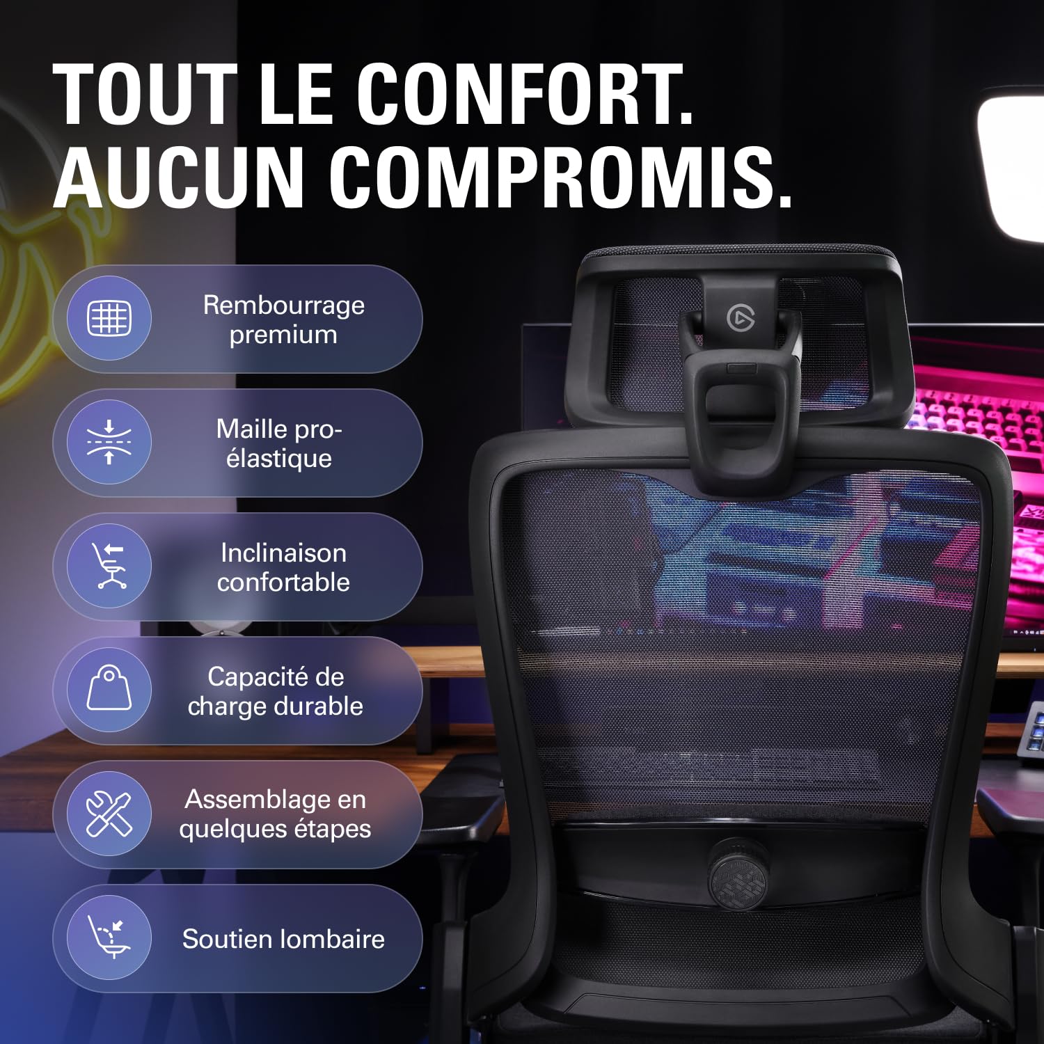 Elgato Embrace fauteuil studio ergonomique noir maille