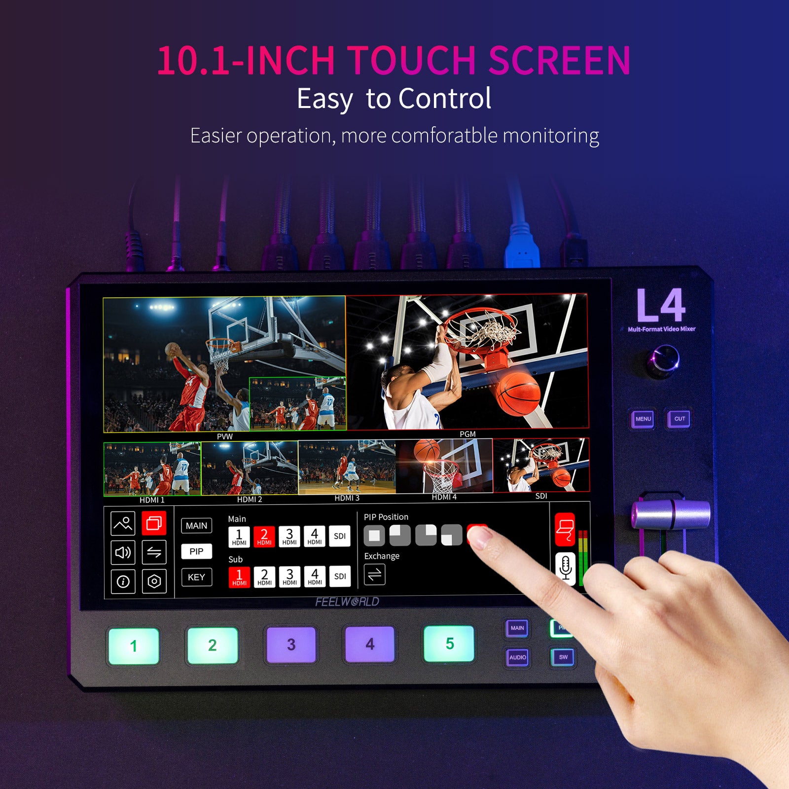 FeelWorld L4 mélangeur vidéo 10,1 pouces 4 HDMI SDI direct