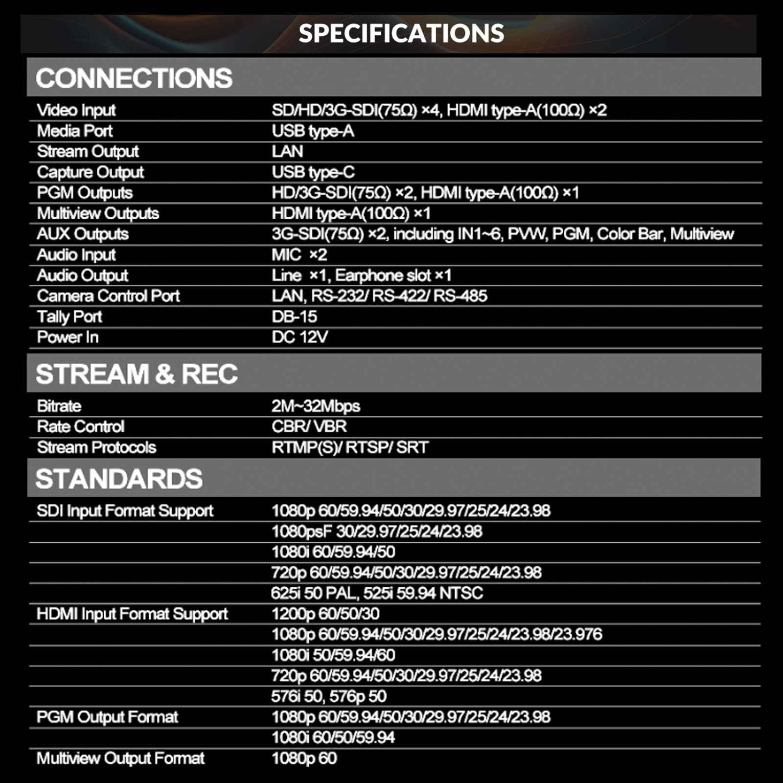 AvMatrix Shark S6 mélangeur vidéo SDI HDMI streaming RTMP