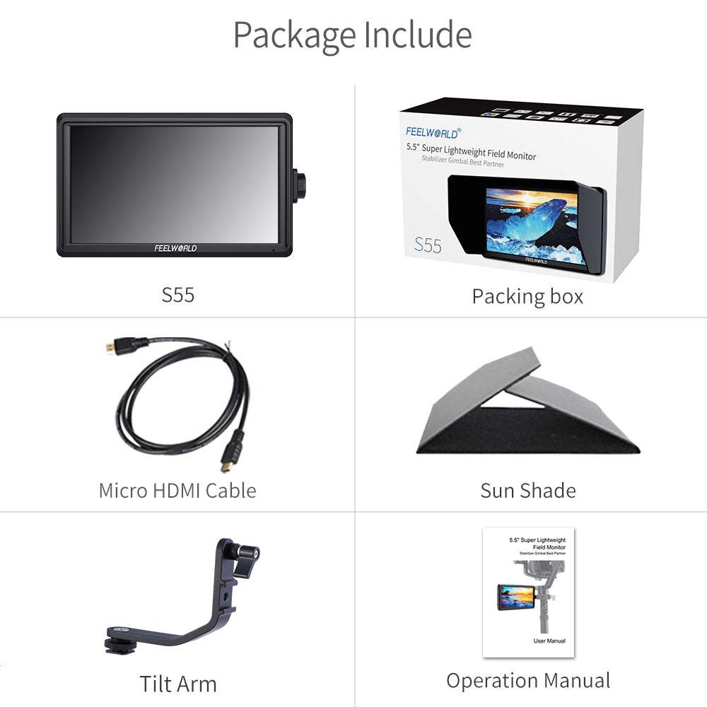 FeelWorld S55 V3 Moniteur vidéo 6 pouces 4K HDMI 3D LUT