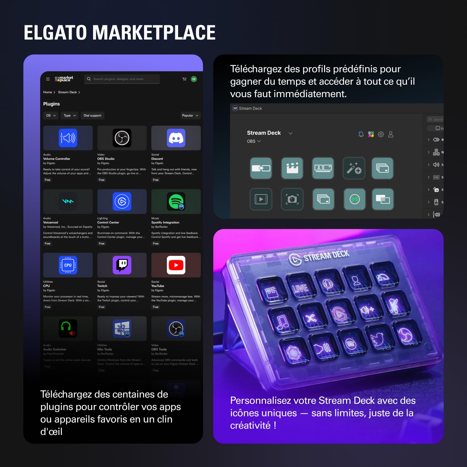 Elgato Stream Deck + console noir boutons rotatifs tactile
