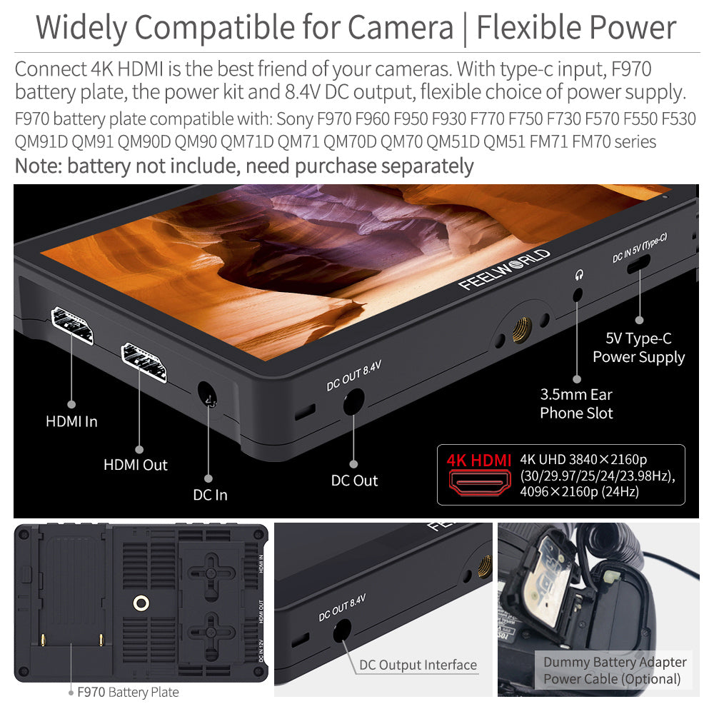 FeelWorld F5 PRO V4 moniteur terrain 6 pouces tactile + batterie F750