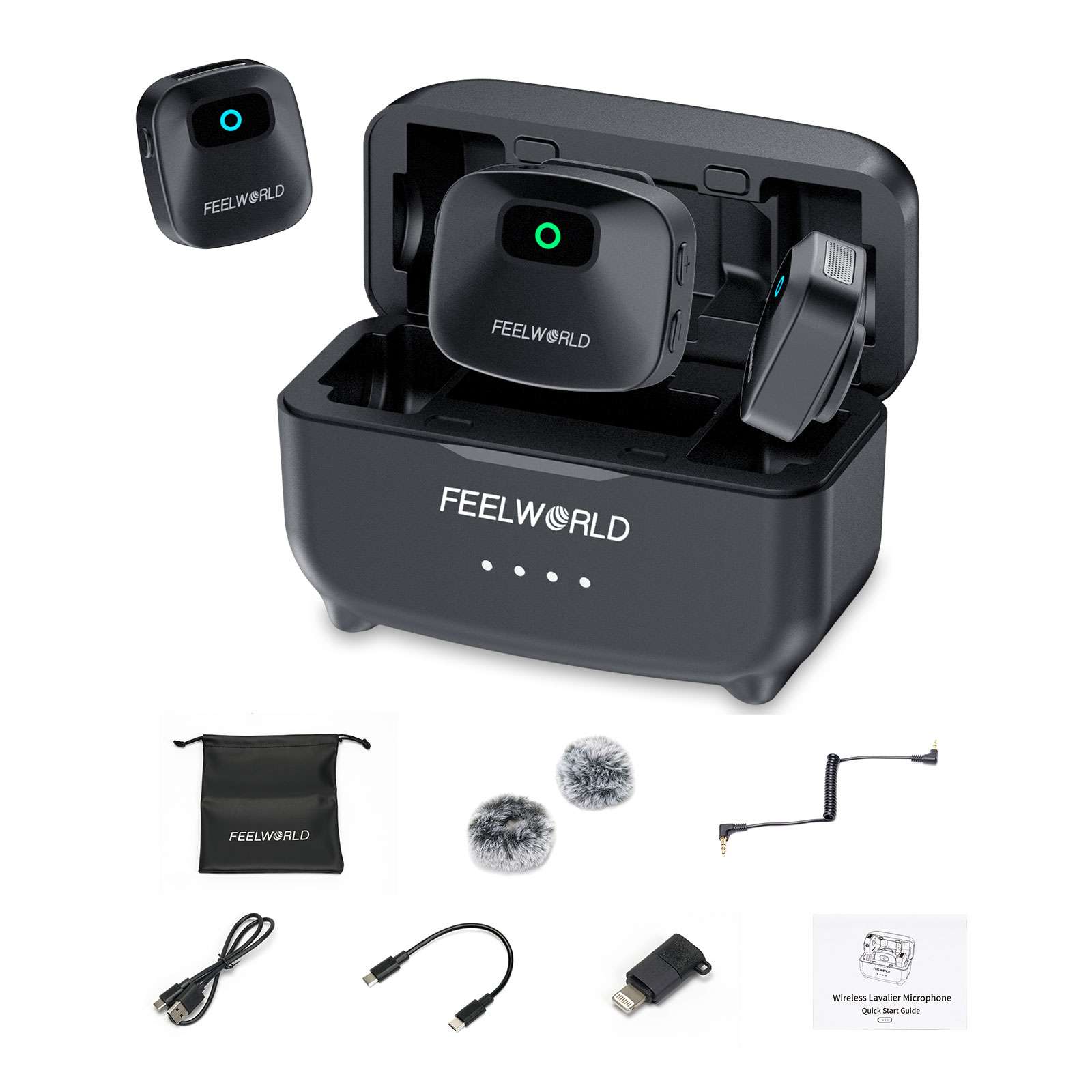 FeelWorld LM1 Micro cravate sans fil noir 2TX + RX + boîtier