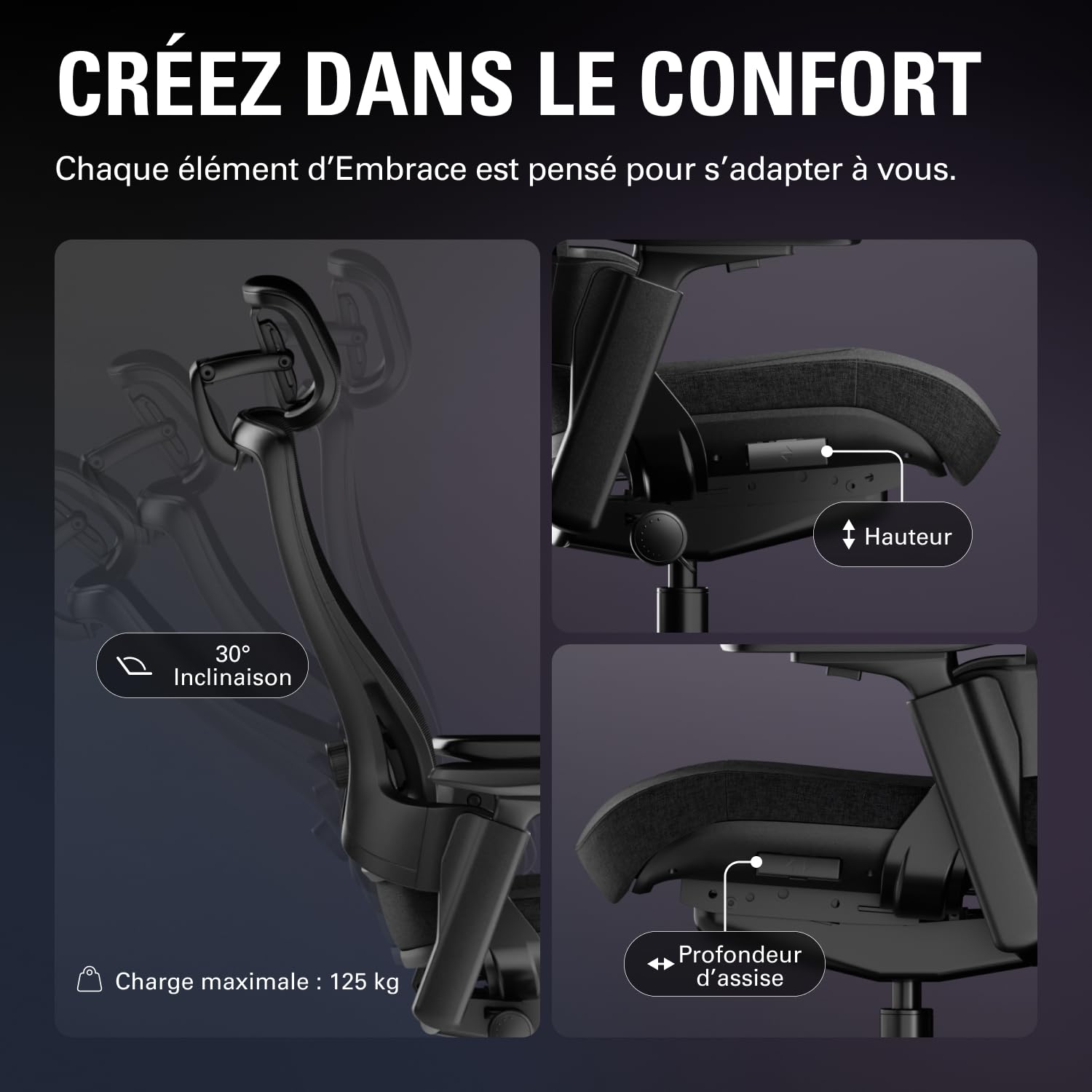 Elgato Embrace fauteuil studio ergonomique noir maille