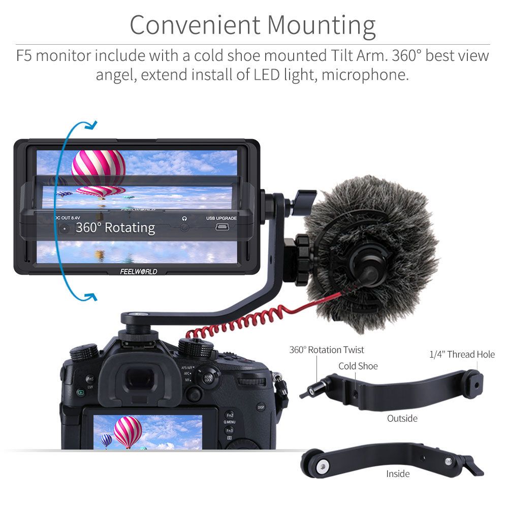 FeelWorld F5 Moniteur Terrain 5 Pouces Full HD 4K HDMI DC Out