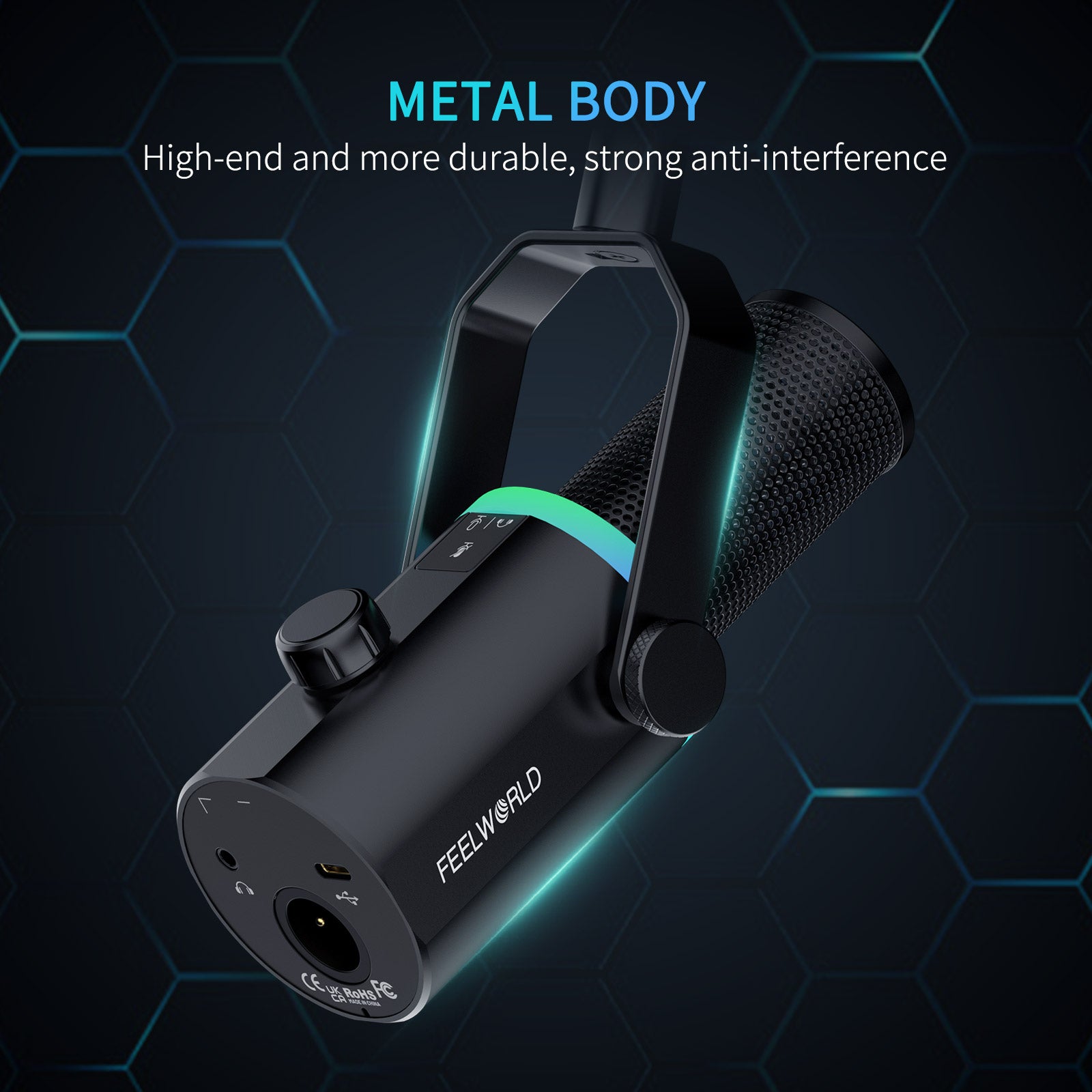 FeelWorld PM1 micro dynamique XLR USB noir podcast