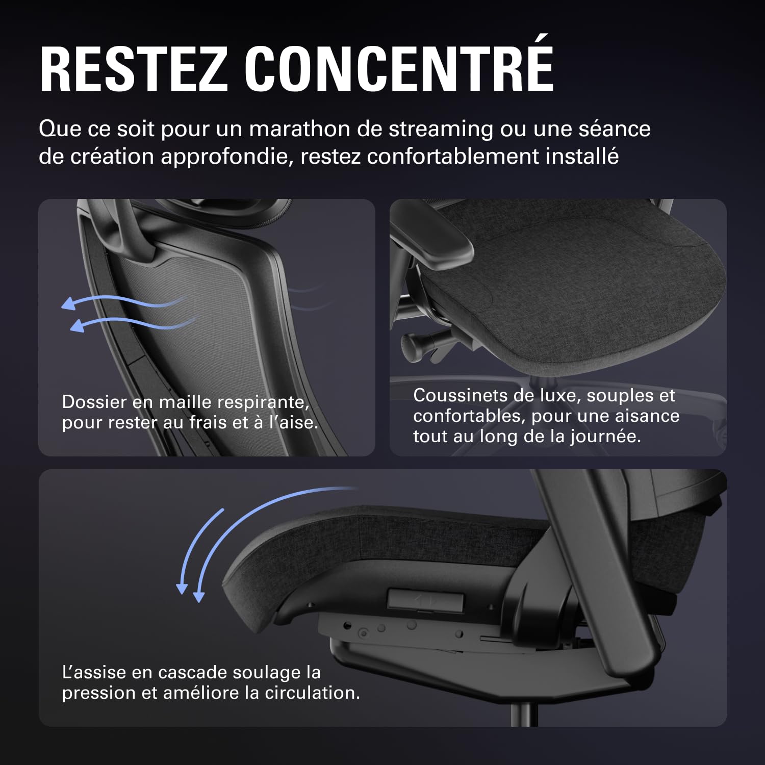 Elgato Embrace fauteuil studio ergonomique noir maille