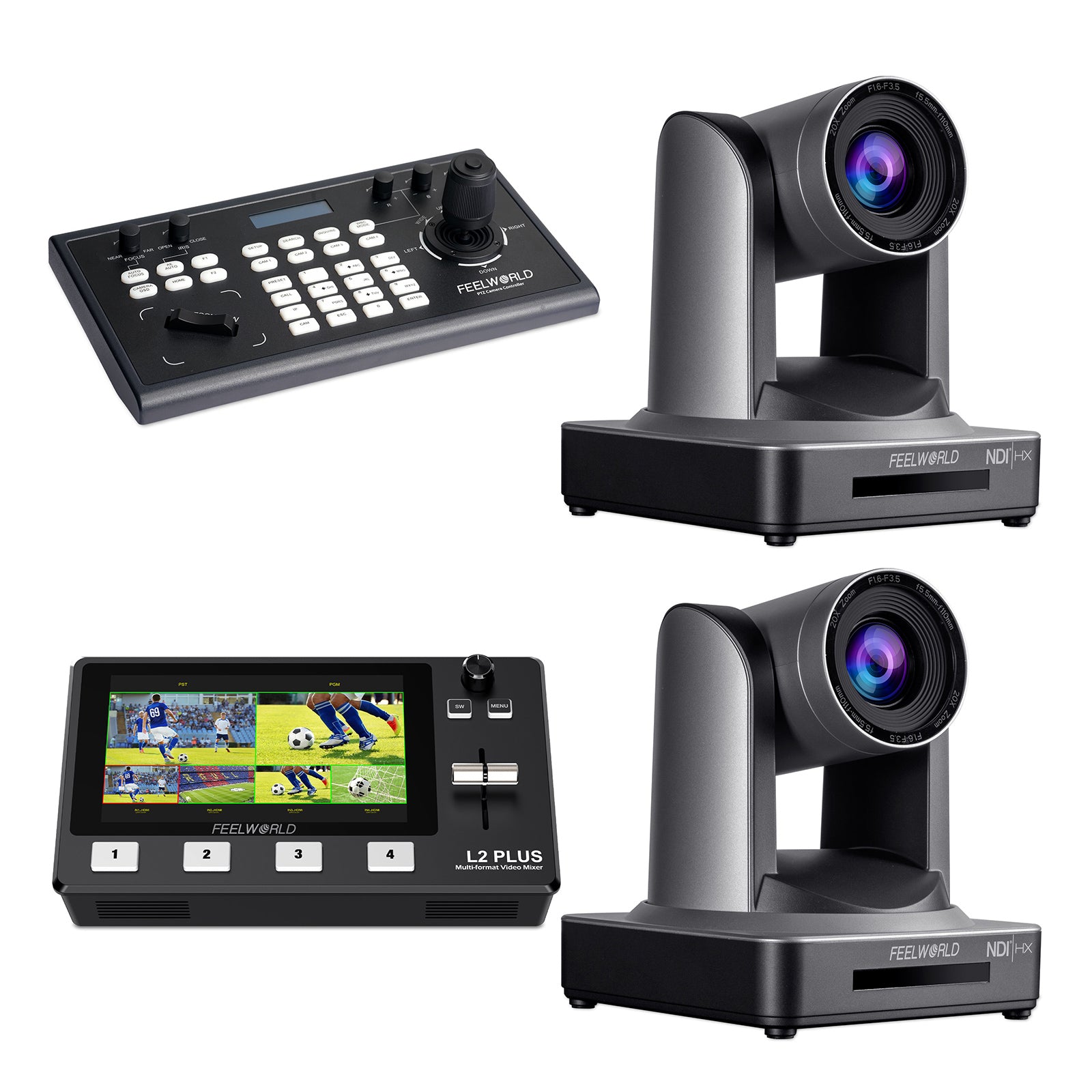 FeelWorld KBC10 + L2 Plus + 2 NDI20X caméra PTZ pack live
