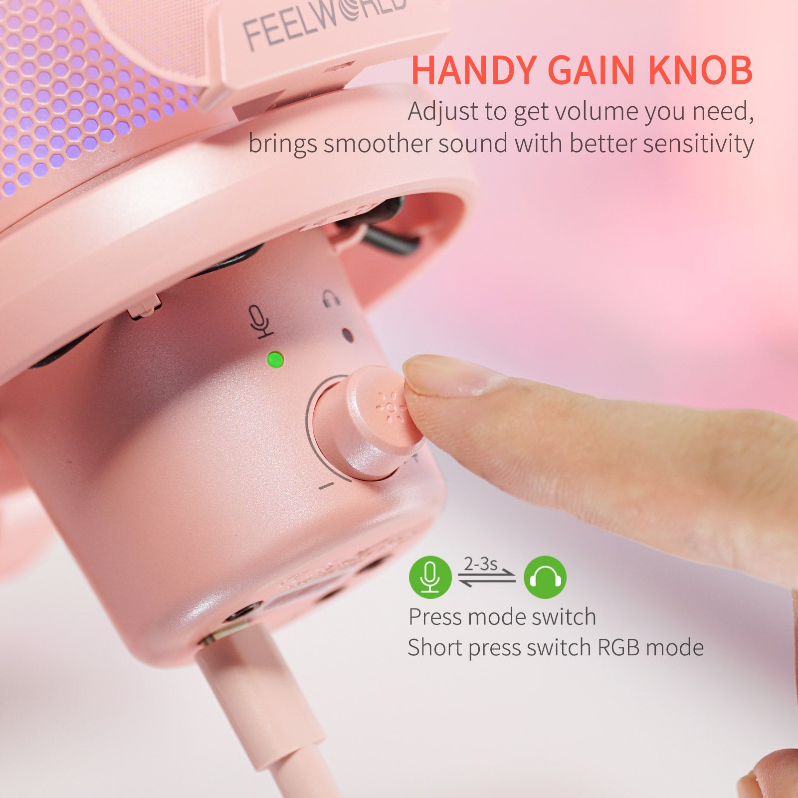 FeelWorld VM1 Micro USB condensateur rose avec pied gaming