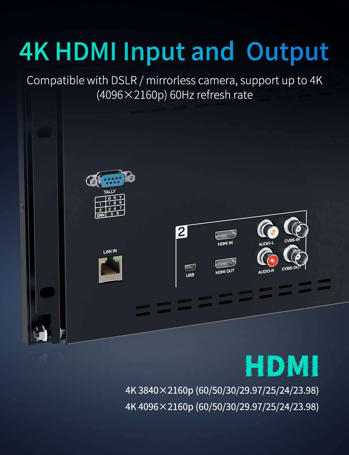 FeelWorld D101 PLUS-H double moniteur rack 10,1" 4K HDMI