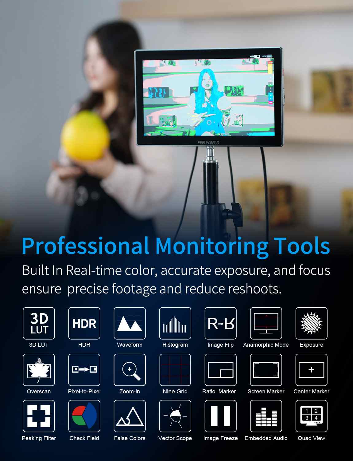 FeelWorld M101S moniteur broadcast 10,1 pouces 1200 nits 4K