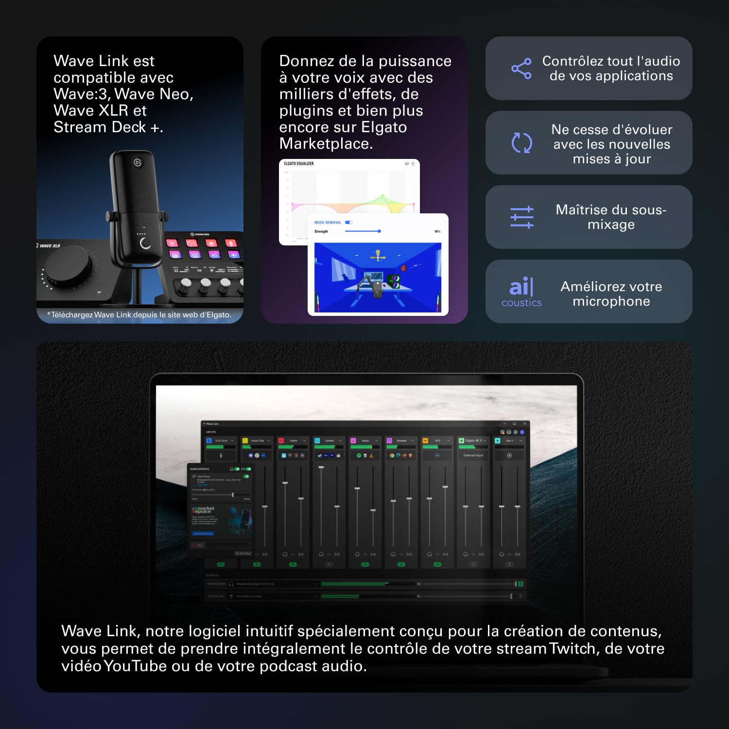 Elgato Wave:3 micro USB cardioïde noir 24 bits