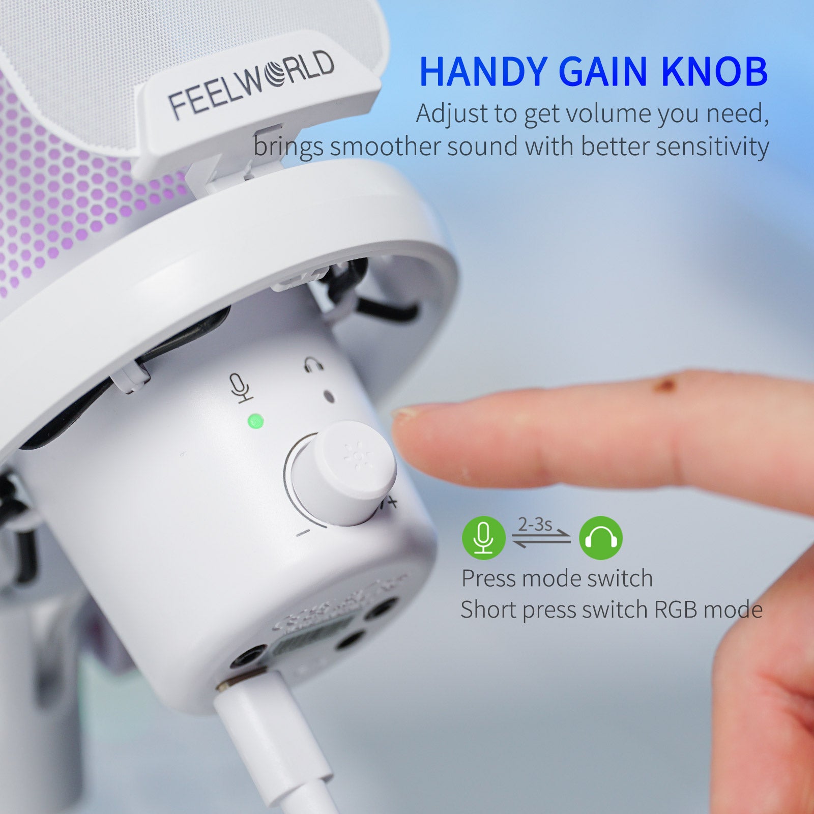 FeelWorld VM1 Microphone USB blanc condensateur + bras gaming