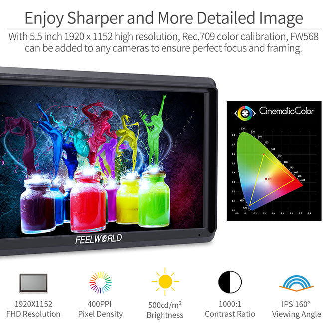 FeelWorld FW568 V3 moniteur caméra 6" HDMI Full HD