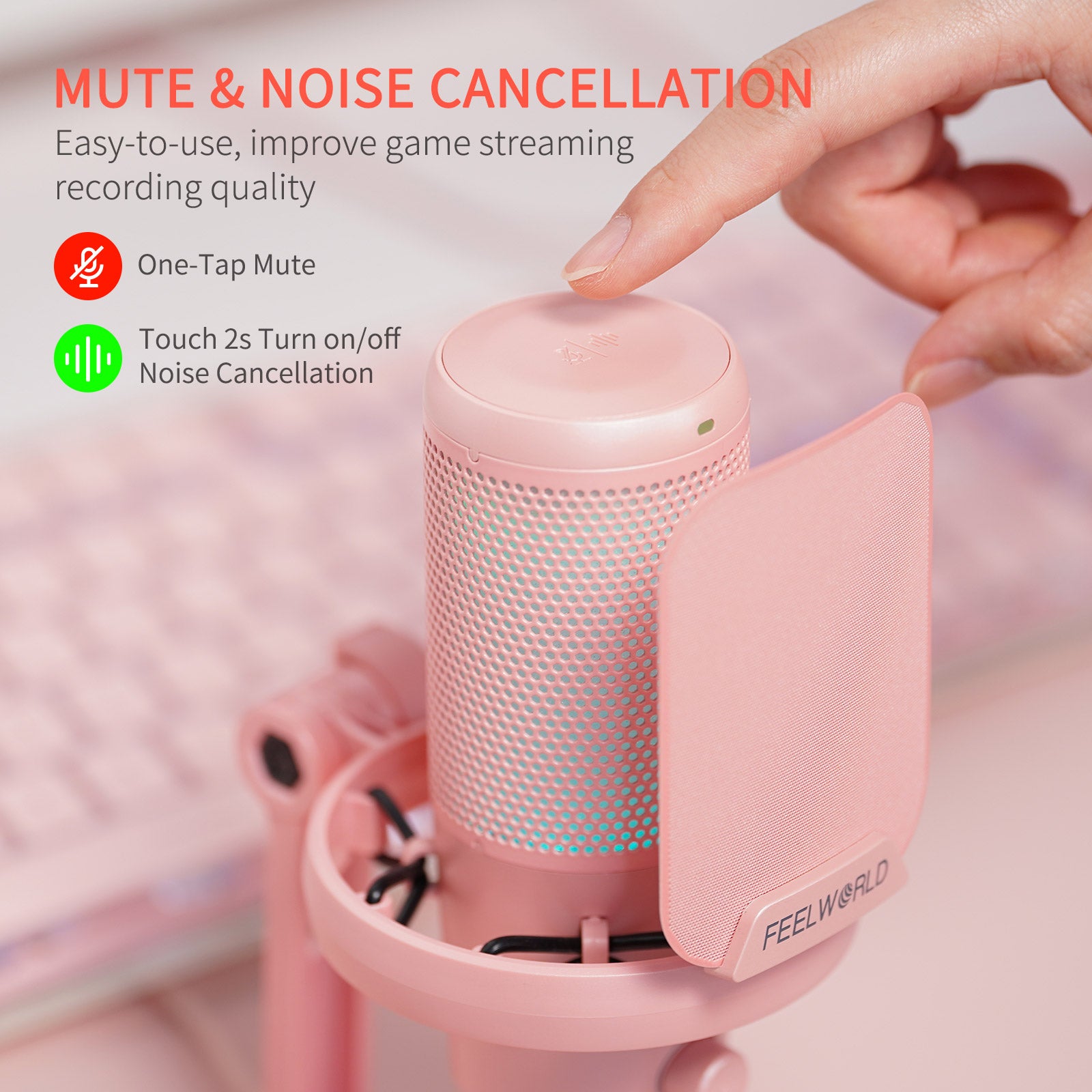 FeelWorld VM1 Micro USB condensateur rose avec pied gaming