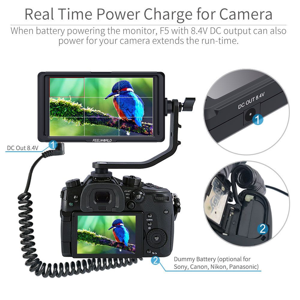 FeelWorld F5 Moniteur Terrain 5 Pouces Full HD 4K HDMI DC Out