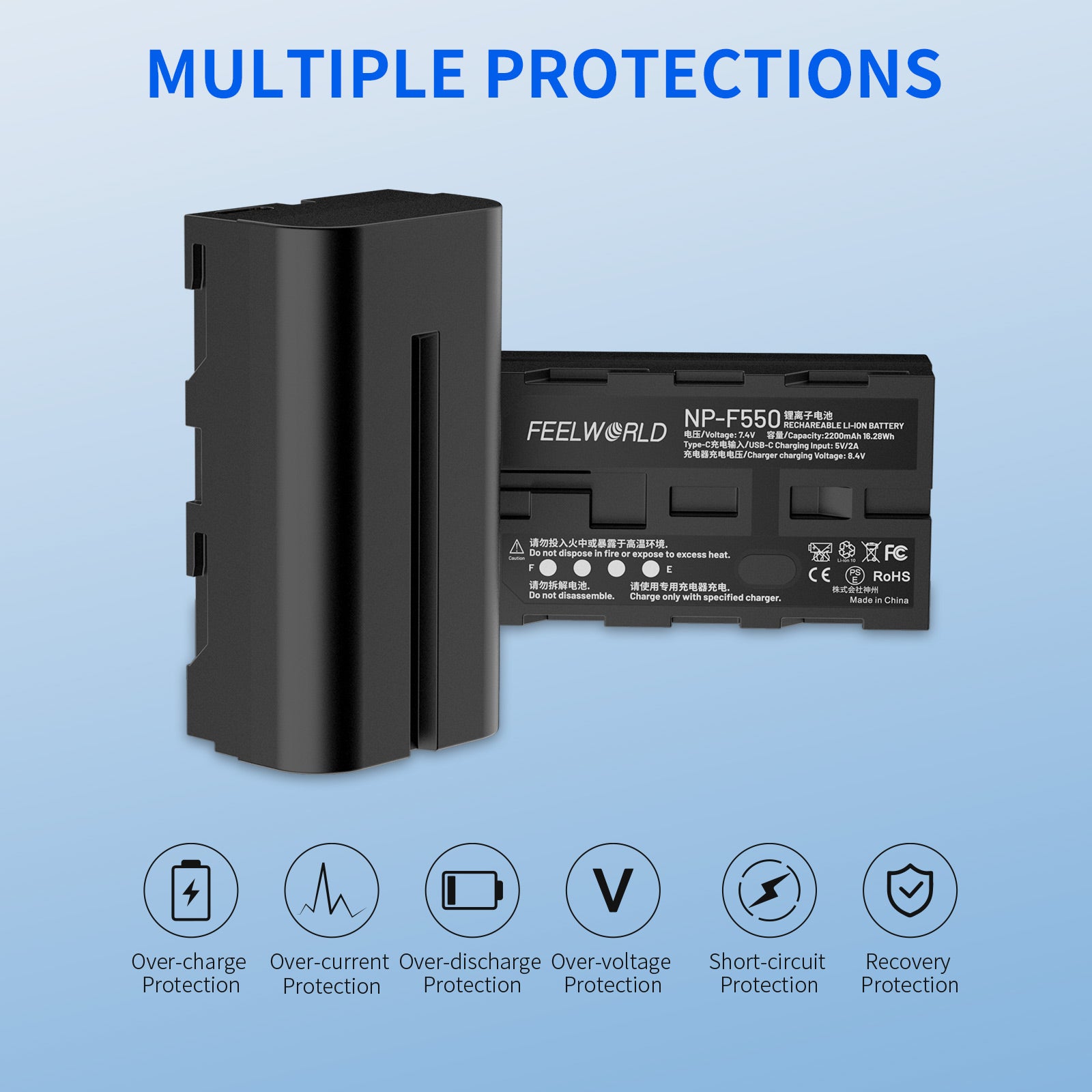 FeelWorld NP-F550 Batterie 2200mAh USB-C 1 Pack Moniteur