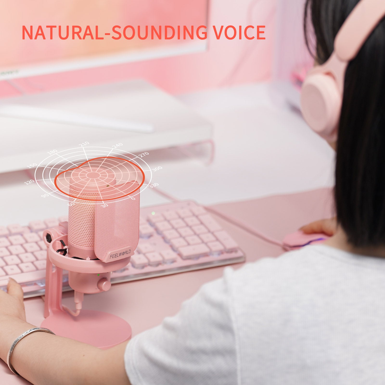 FeelWorld VM1 Micro USB condensateur rose avec pied gaming