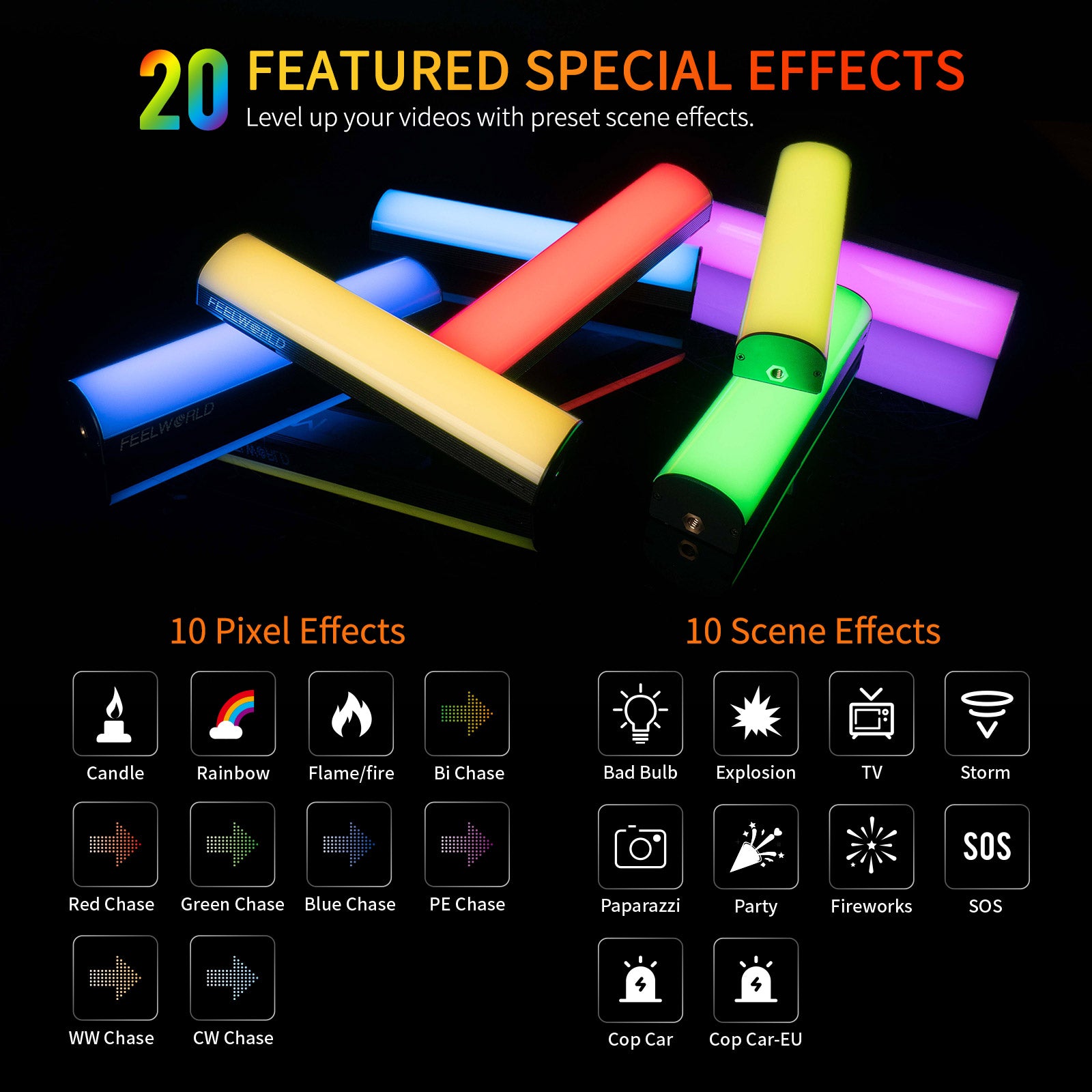 FeelWorld MT2 bâton LED RGB 360° torche vidéo portable