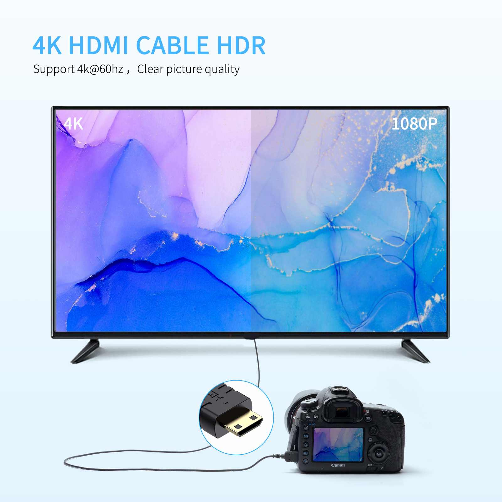 FeelWorld câble mini HDMI-HDMI 4K 60Hz fin 90cm monitoring