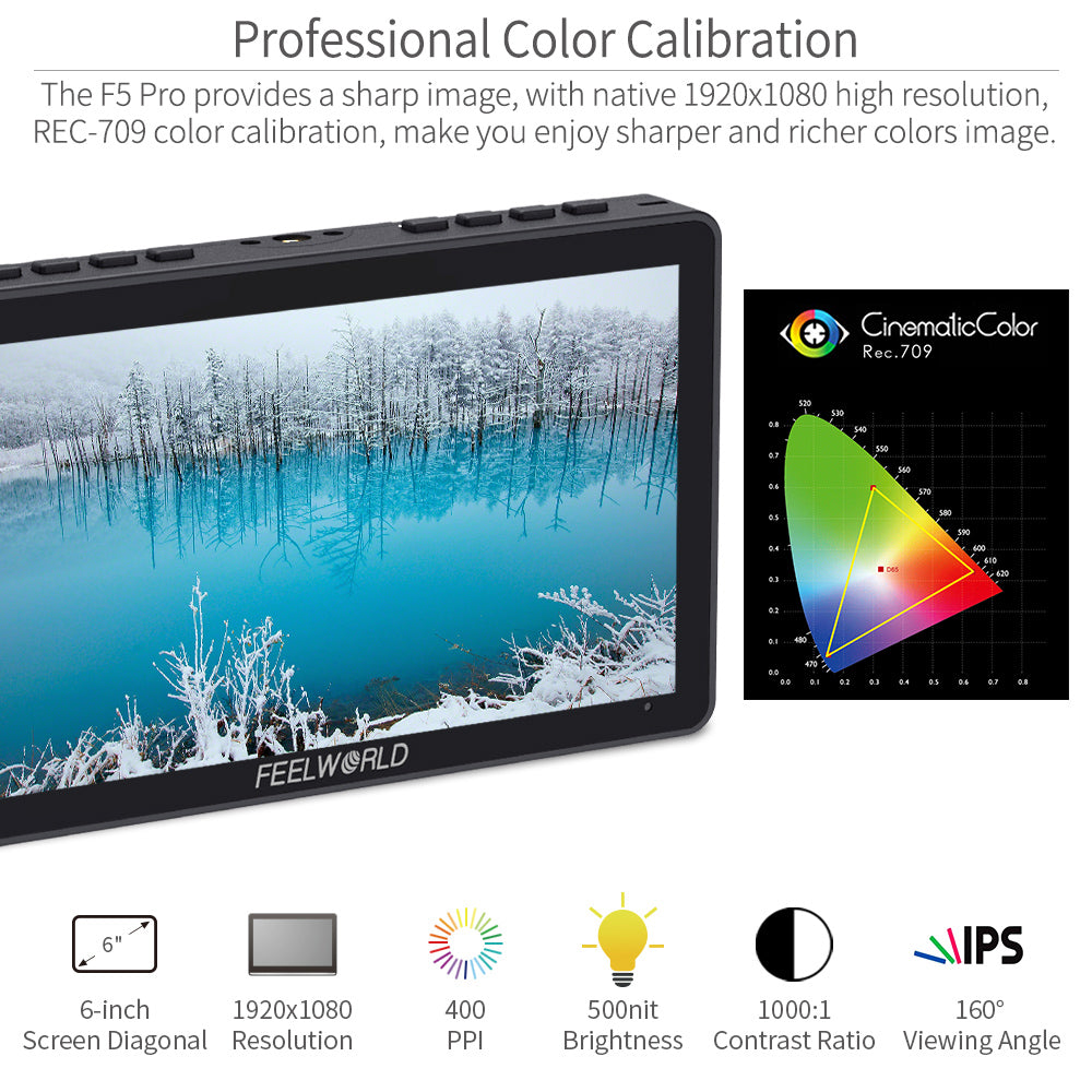 FeelWorld F5 PRO V4 moniteur terrain 6 pouces tactile + batterie F750
