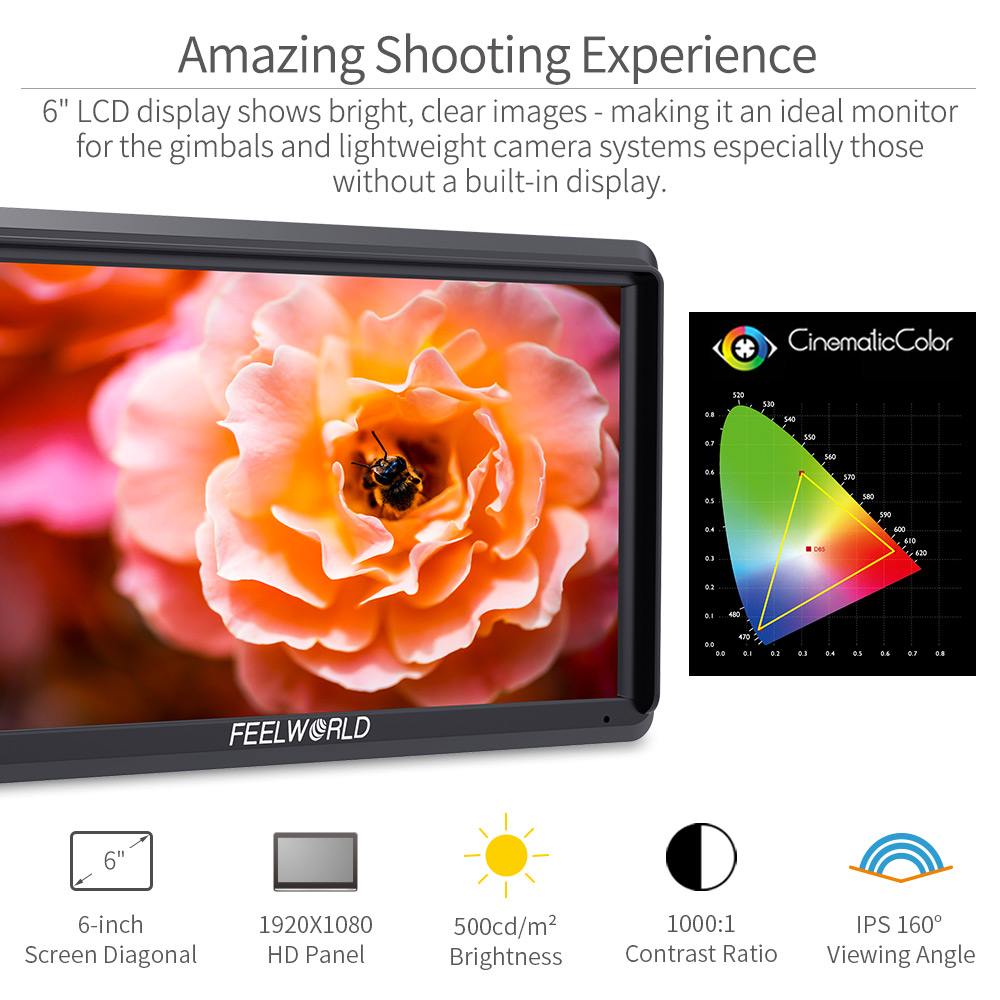 FeelWorld S55 V3 Moniteur vidéo 6 pouces 4K HDMI 3D LUT