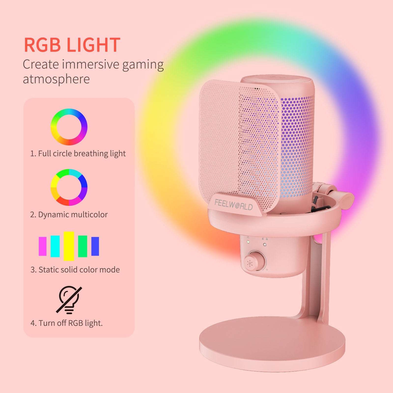 FeelWorld VM1 Micro USB condensateur rose avec pied gaming