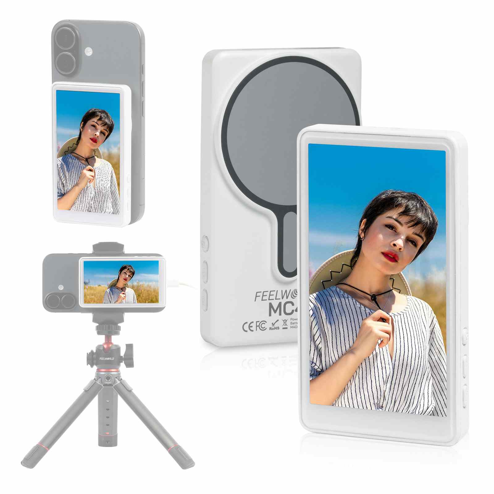 FeelWorld Live Streaming Camera MC4 moniteur selfie magnétique