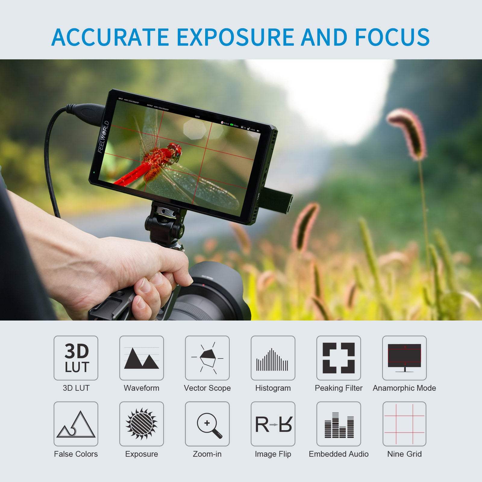 FeelWorld CUT6 Moniteur vidéo 6 pouces tactile enregistreur 1080p