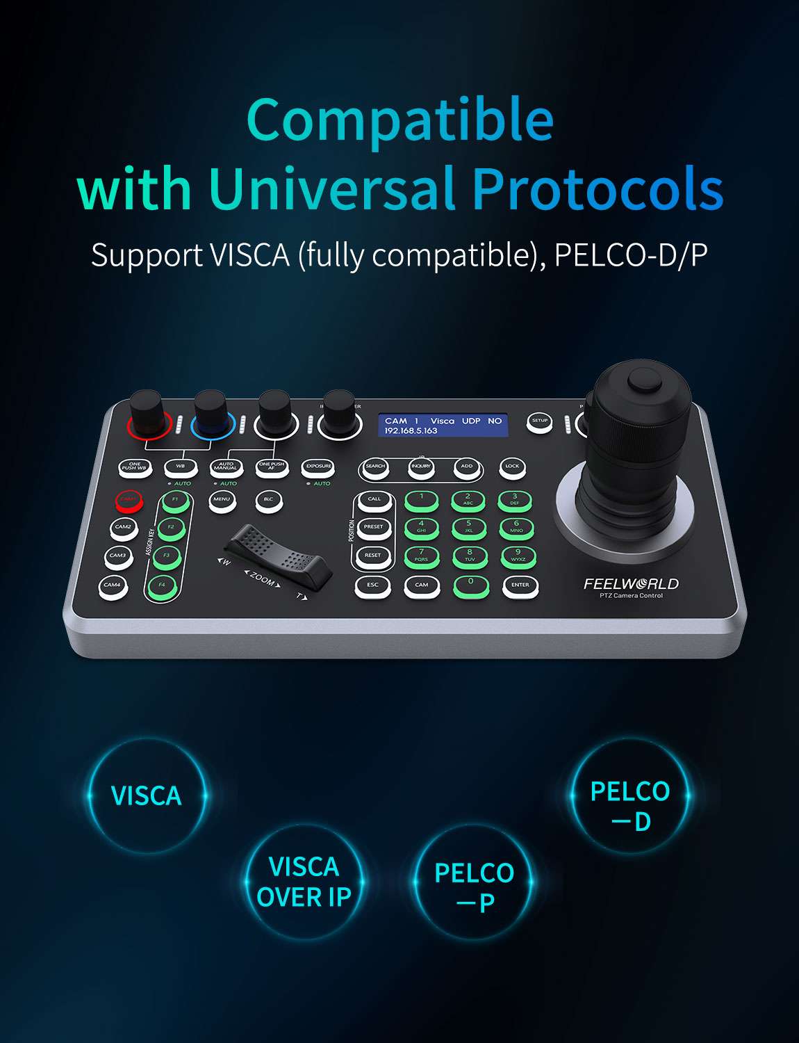 FeelWorld KBC20N Contrôleur PTZ NDI PoE Joystick 4D