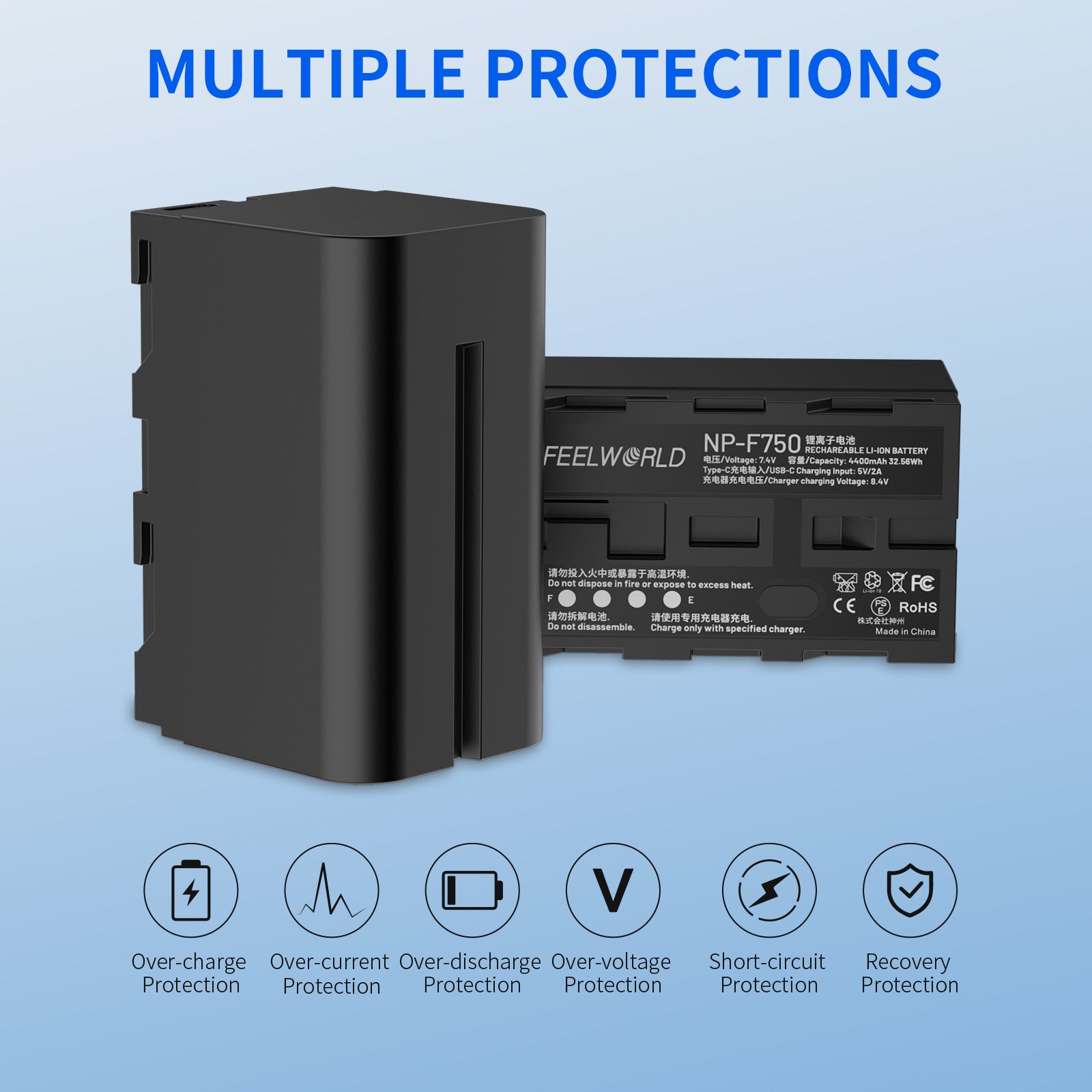 FeelWorld NP-F750 batterie 4400mAh USB-C 1 pack