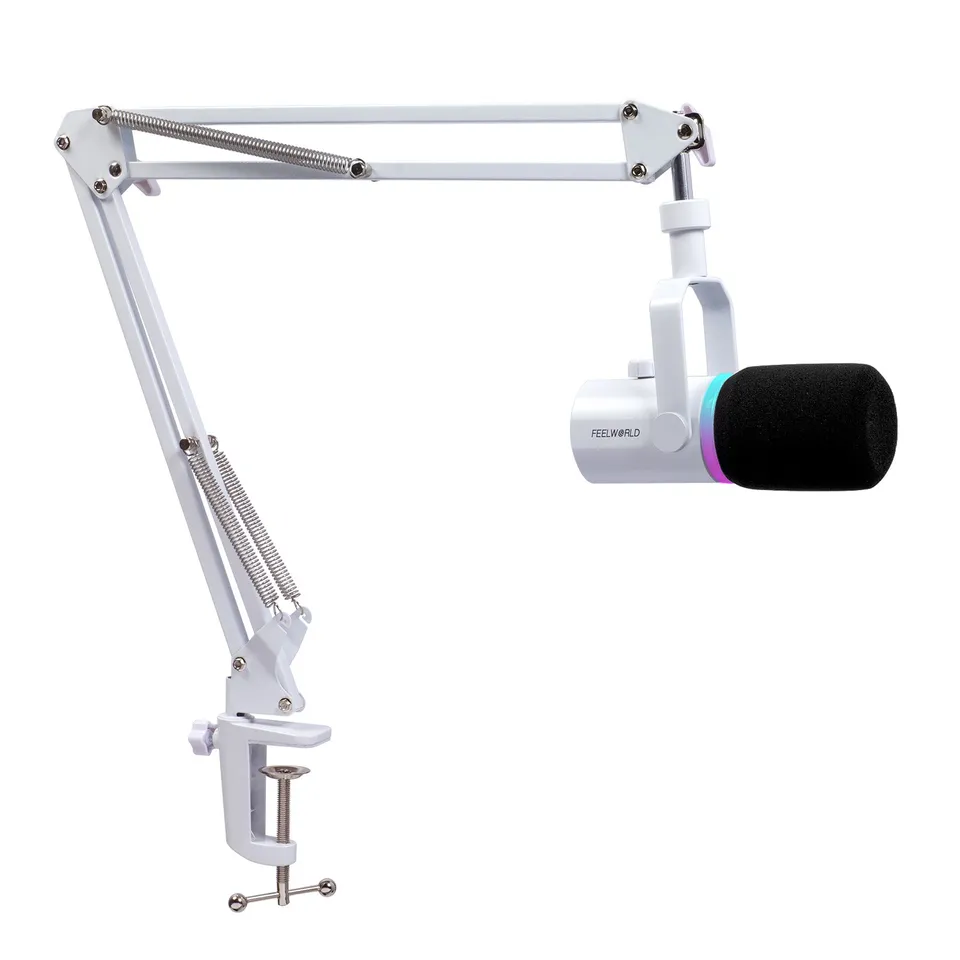 FeelWorld PM1 Micro Dynamique XLR USB Blanc + Bras