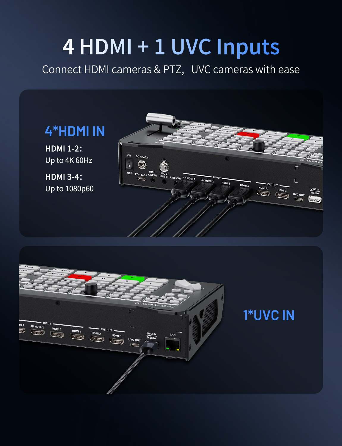 FeelWorld L3 mélangeur vidéo 4xHDMI + UVC switcher streaming