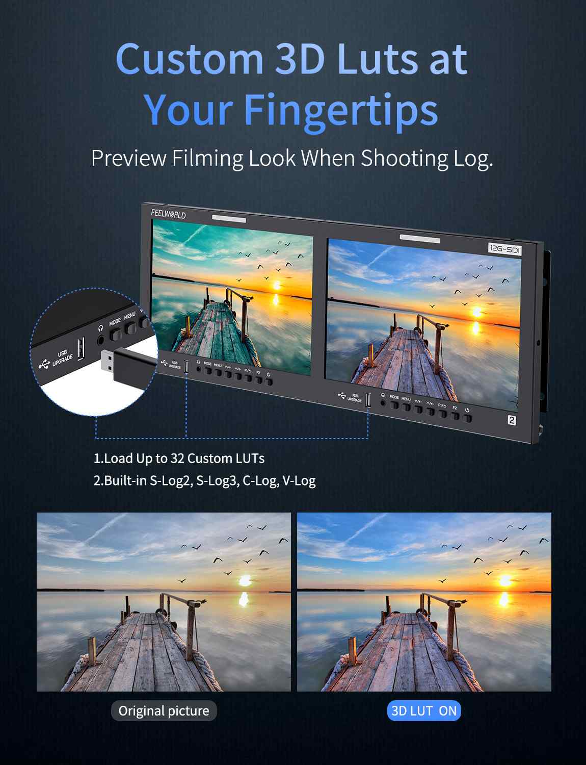 FeelWorld FRM1001G moniteur rack 2x10,1" 12G-SDI 4K HDMI