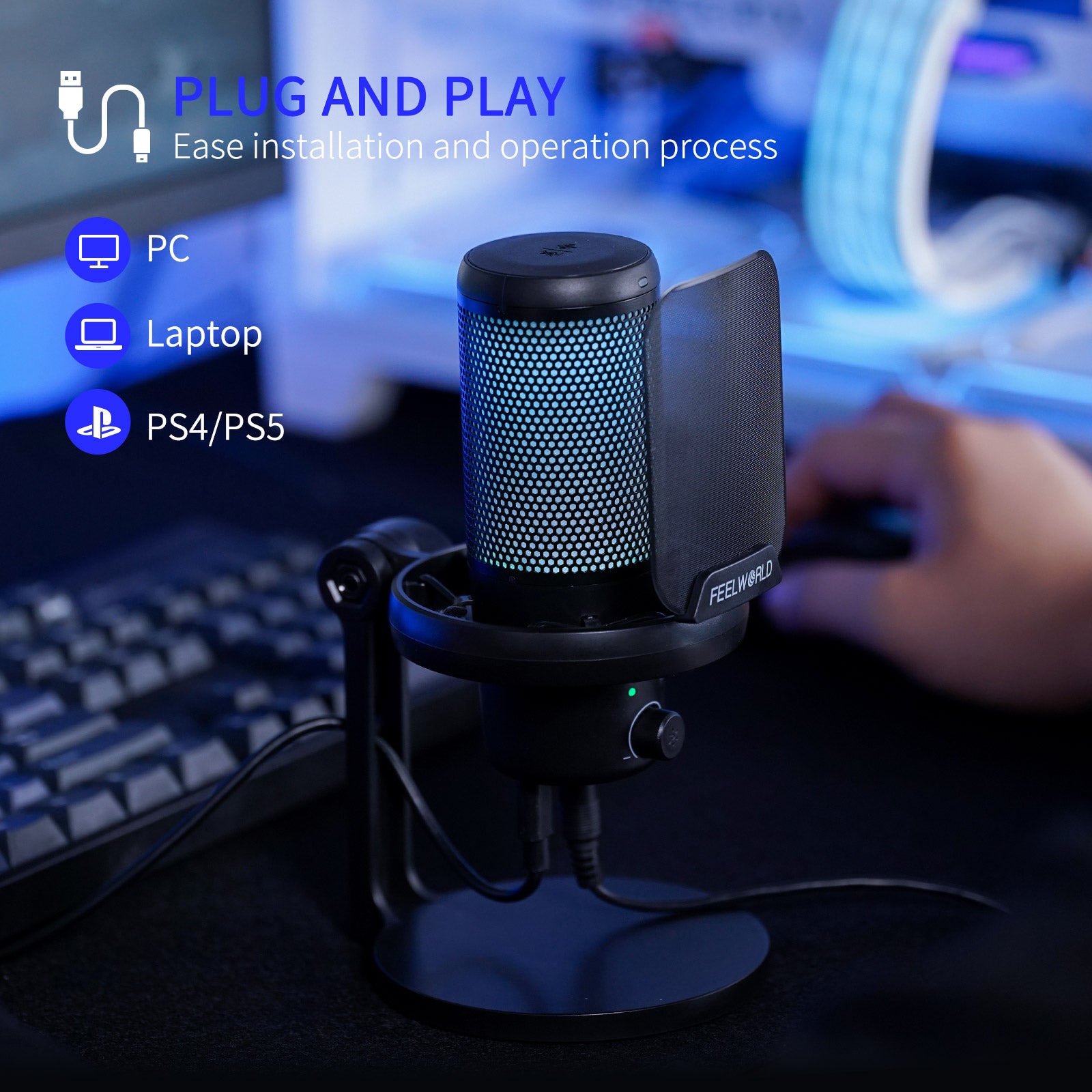 FeelWorld VM1 micro condenseur USB noir avec pied
