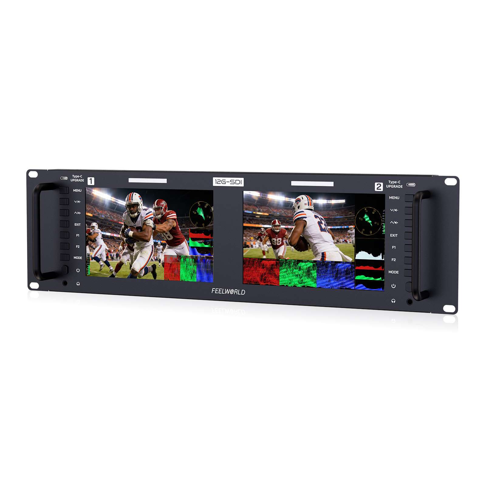 FeelWorld FRM701G Moniteur rack 2x7" 12G-SDI 4K broadcast