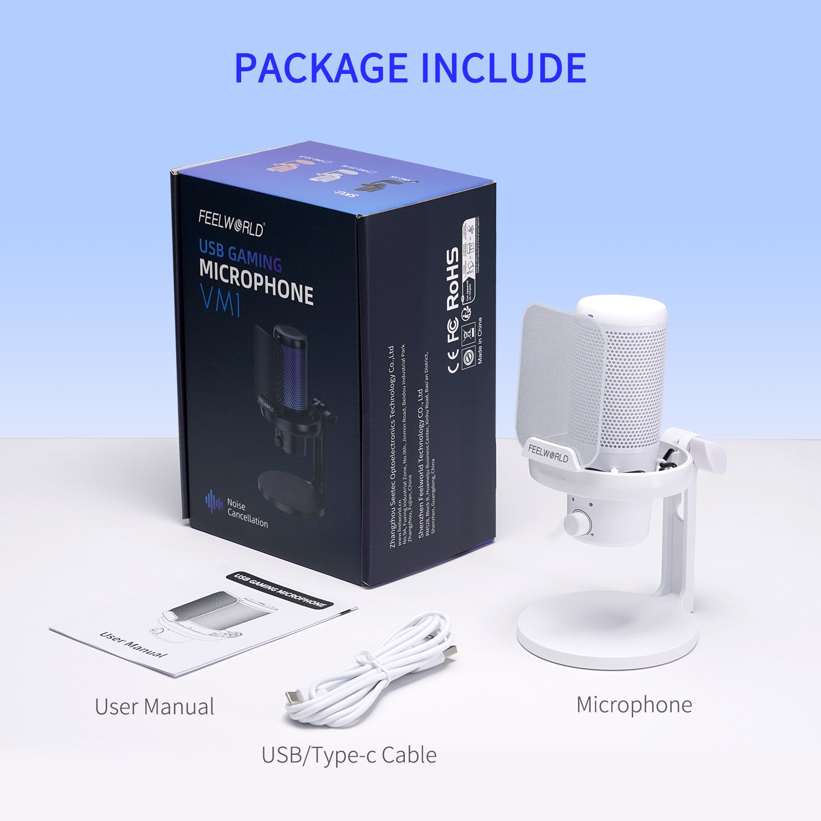 Feelworld VM1 micro condenseur USB blanc + pied