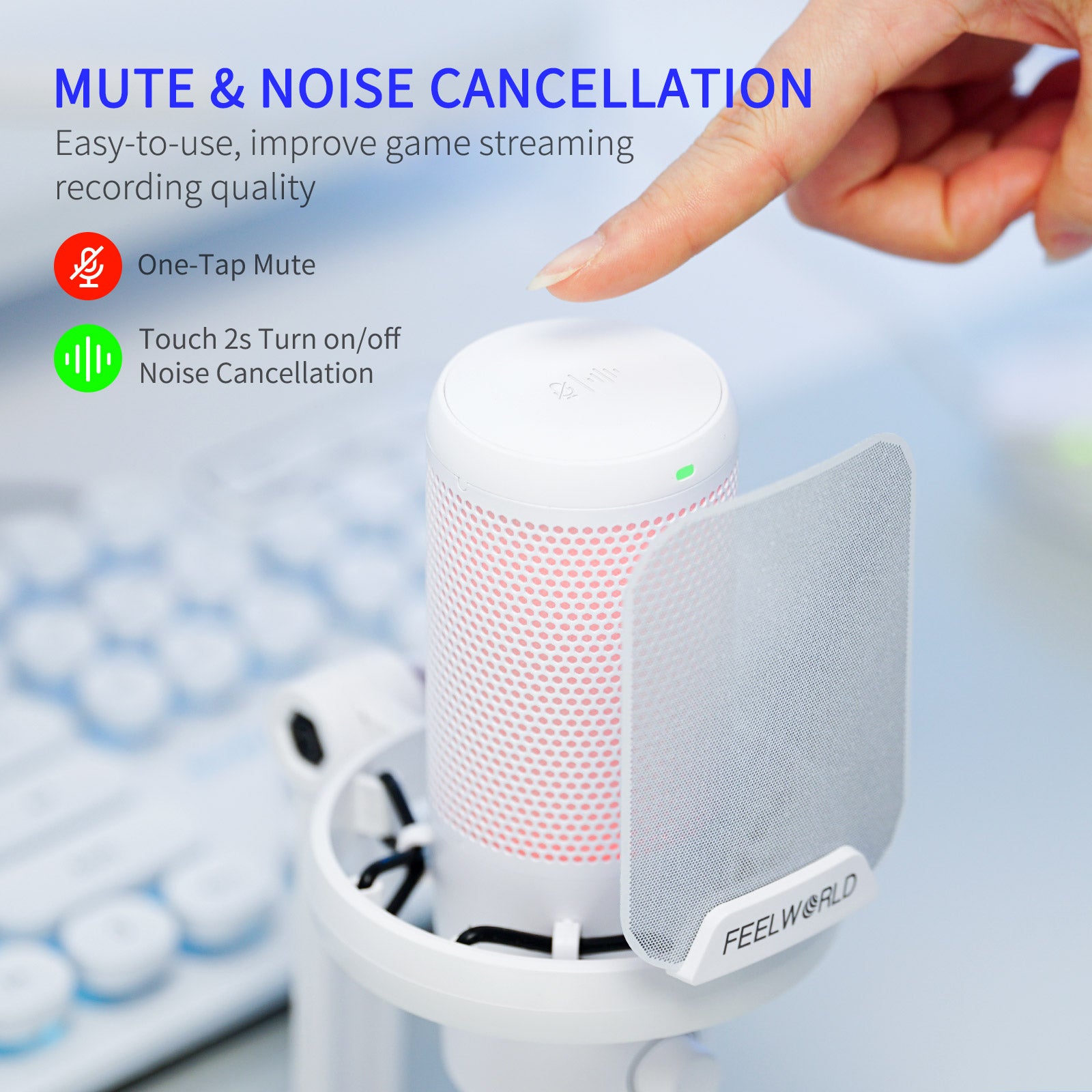 Feelworld VM1 micro condenseur USB blanc + pied