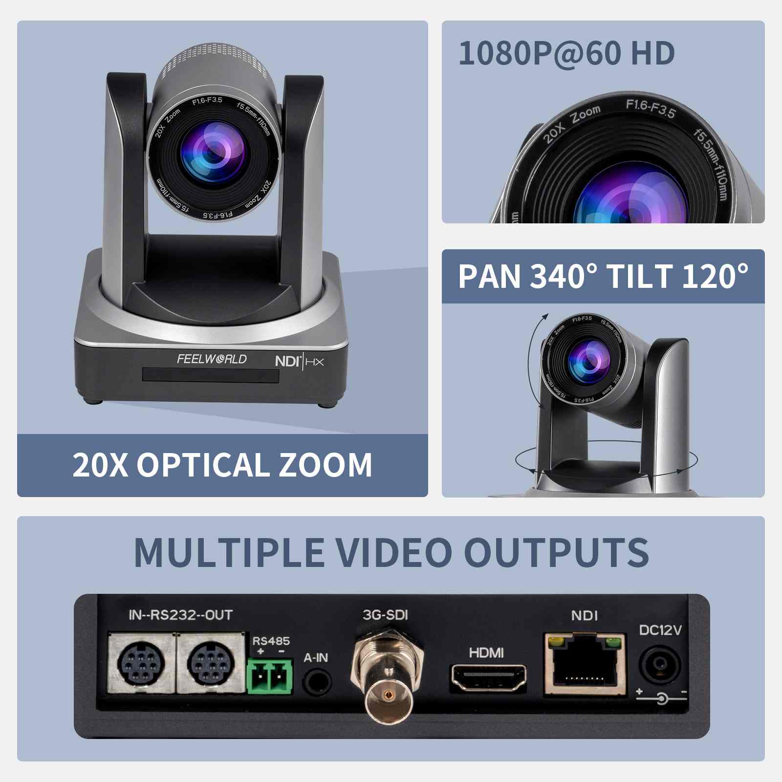 FeelWorld NDI20X caméra PTZ 20x NDI HDMI SDI direct
