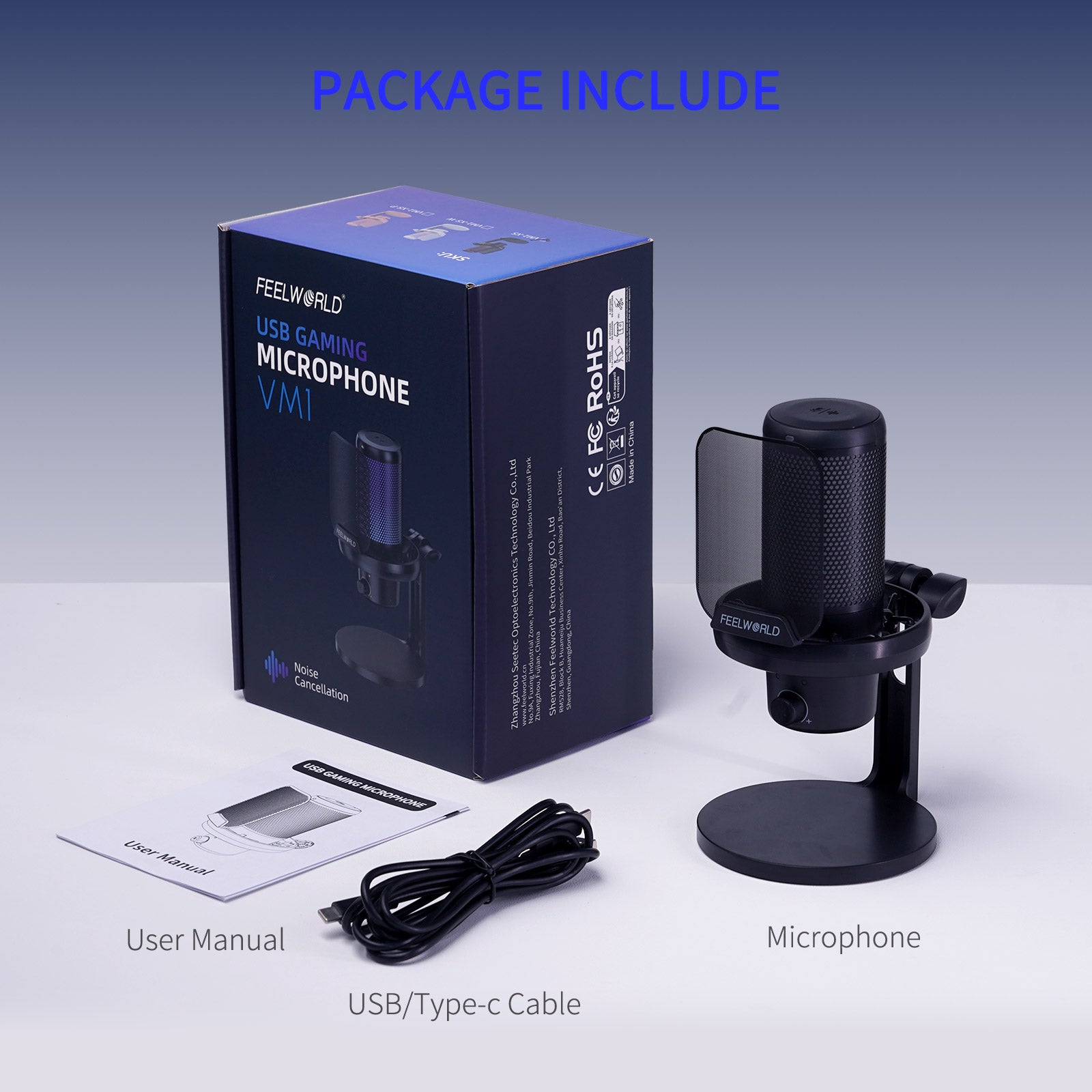 FeelWorld VM1 micro condenseur USB noir avec pied