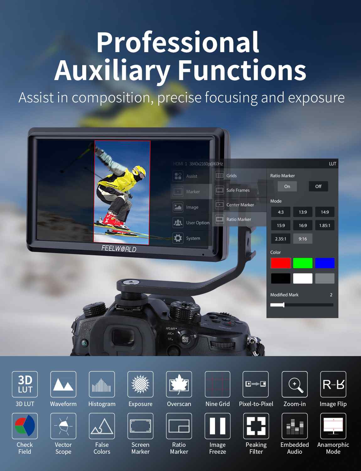FeelWorld S55E moniteur 5,5" 4K HDMI avec batterie F550 + sac