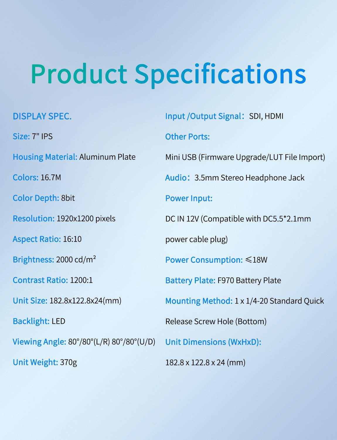 FeelWorld T7S PRO Moniteur 7" 2000 nits SDI HDMI + Batterie