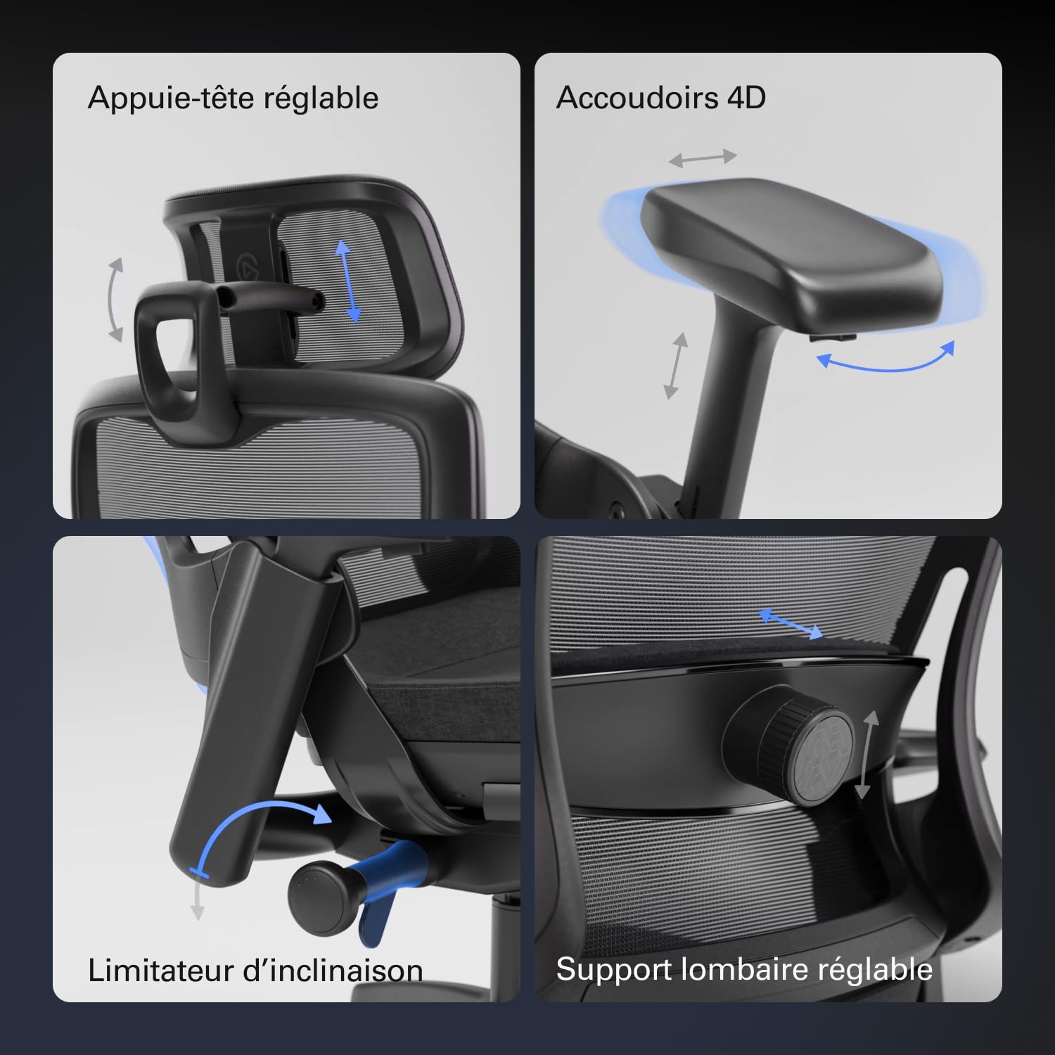 Elgato Embrace fauteuil studio ergonomique noir maille